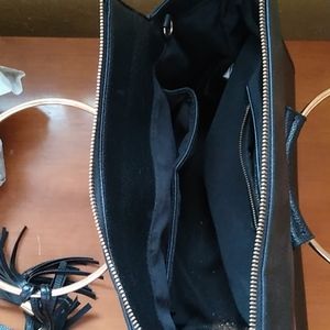 Bebe Black Satchel w Tassels Round Goldtone Handle